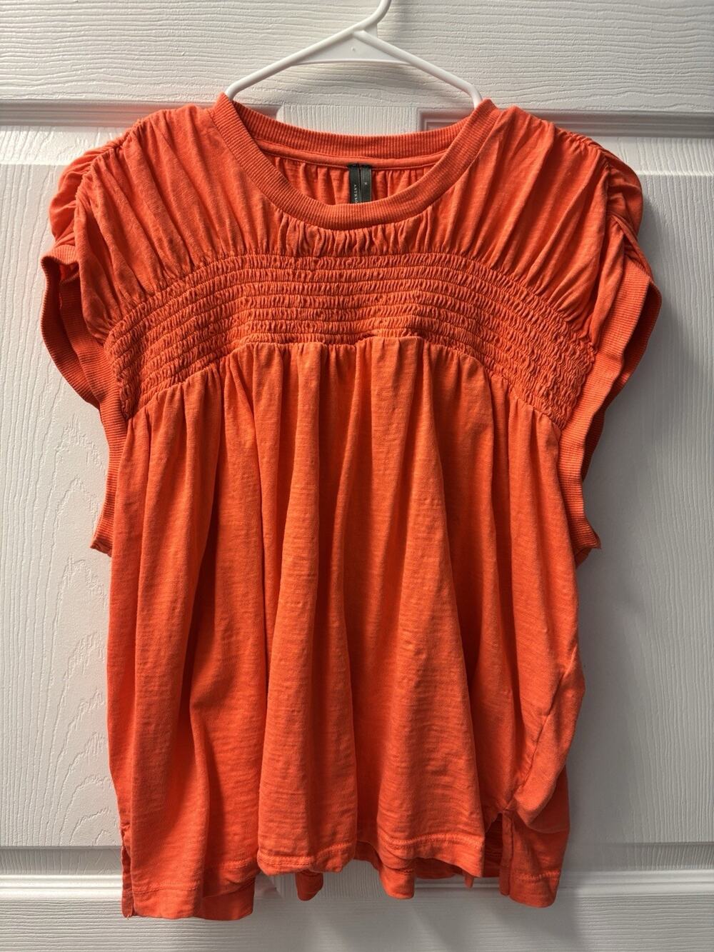 Orange Anthropologie Shirt with Smocking Detail M